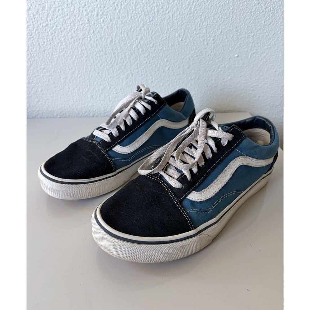 VANS Old Skool Classic Skate Shoes Navy Blue Black Canvas Sneakers Mens Size 9